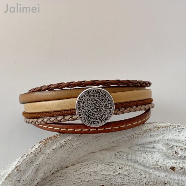 Lederarmband kleine Phaistos Scheibe beige-braun