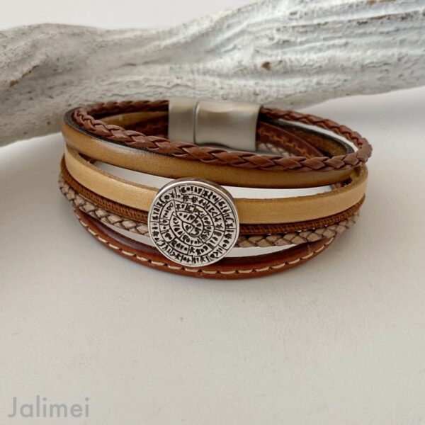 Lederarmband mit kleine Phaistos Scheibe beige-braun