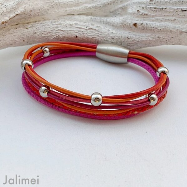 knalliges Lederarmband aus Nappa pink-orange-rot