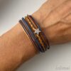 Lederarmband mit kleinem Stern navy cognac