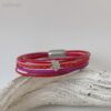 Lederarmband Ginkgoblatt pink-rot