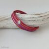 Lederarmband mit Ginkgoblatt pink-rot