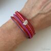 Lederarmband mit Ginkgoblatt in pink-rot