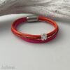 Lederarmband Kleeblatt in pink-rot-orange