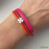 Lederarmband mit Kleeblatt pink-rot-orange