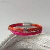 Lederarmband Kleeblatt pink-rot-orange
