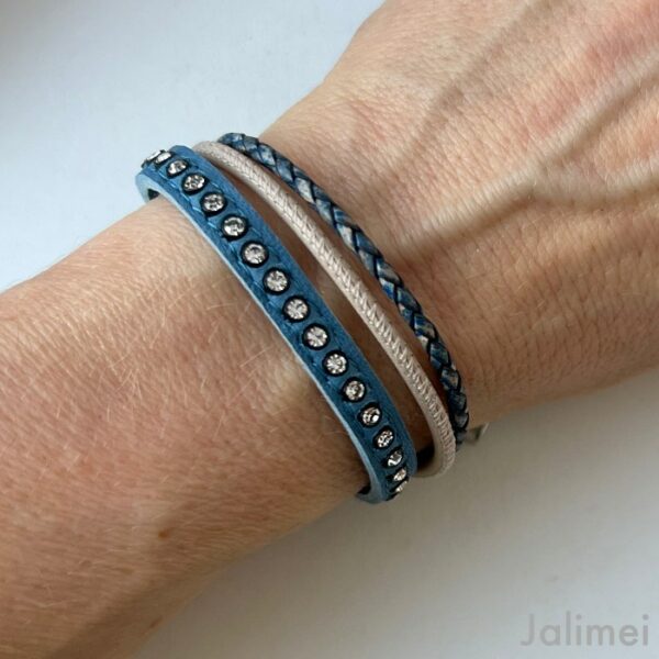 Lederarmband Strass in blau