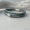 Lederarmband mit Lotusblume in Petrol grau