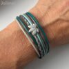 Lederarmband mit Lotusblume Petrol grau