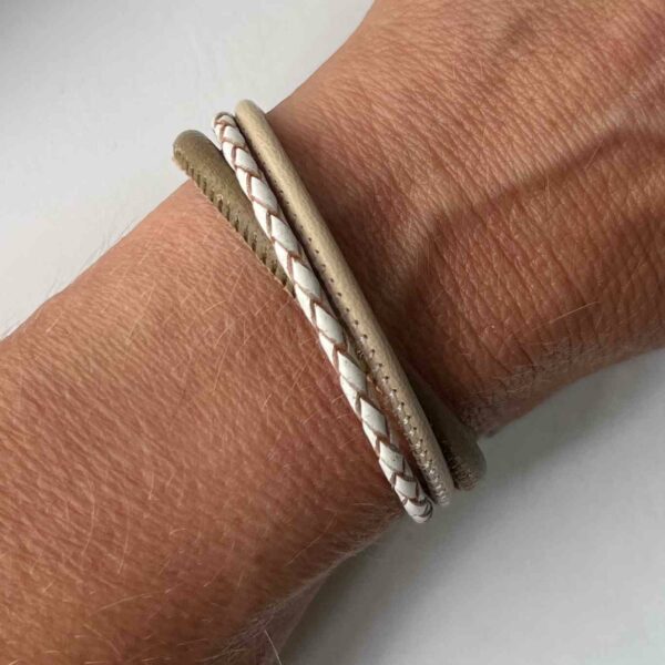 Lederarmband Nappa taupe weiß
