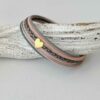 Lederarmband Herzchen Gold rosa grau
