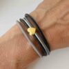 Lederarmband Herzchen Gold schwarz grau