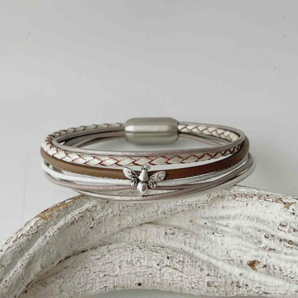 Lederarmband mit Biene taupe