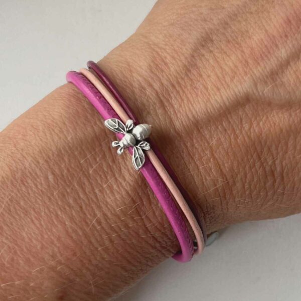 Lederarmband fein Biene pink