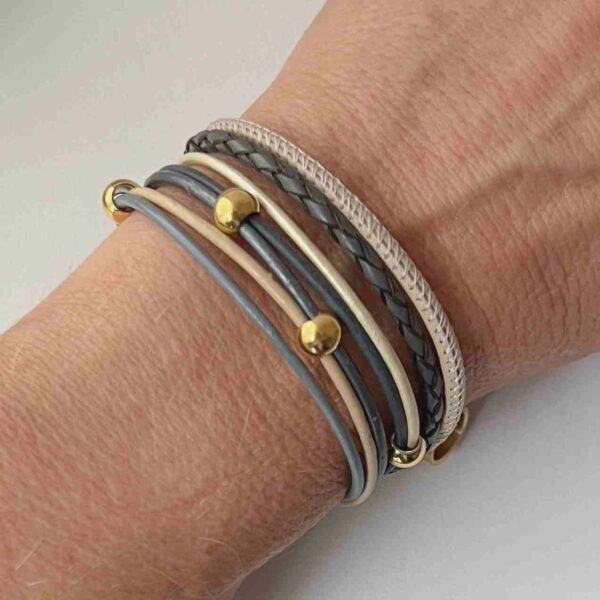 Lederarmband aus Nappa Gold grau beige