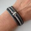 Lederarmband mit Biene schwarz grau