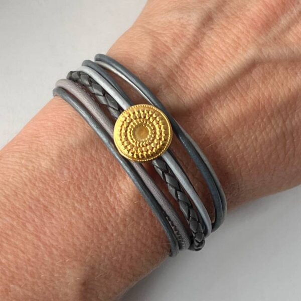 Lederarmband Ethno Gold grau