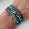 Lederarmband mit Biene türkis blau