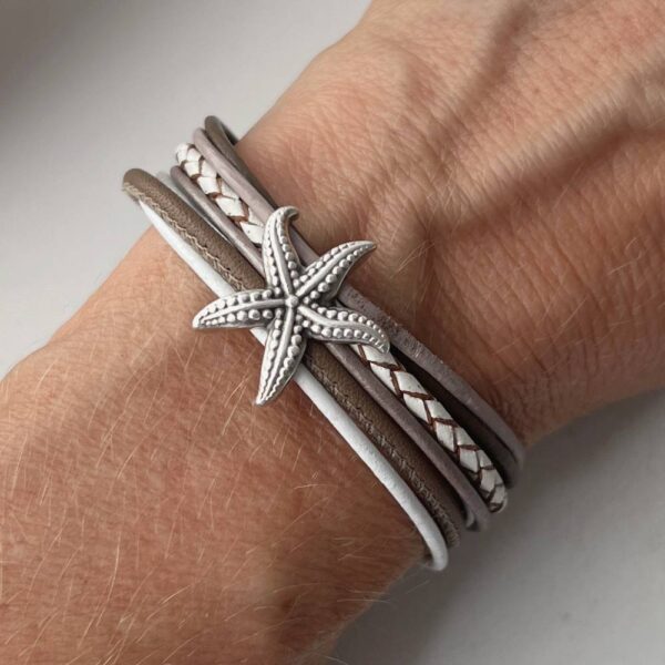 Lederarmband mit Seestern taupe weiß
